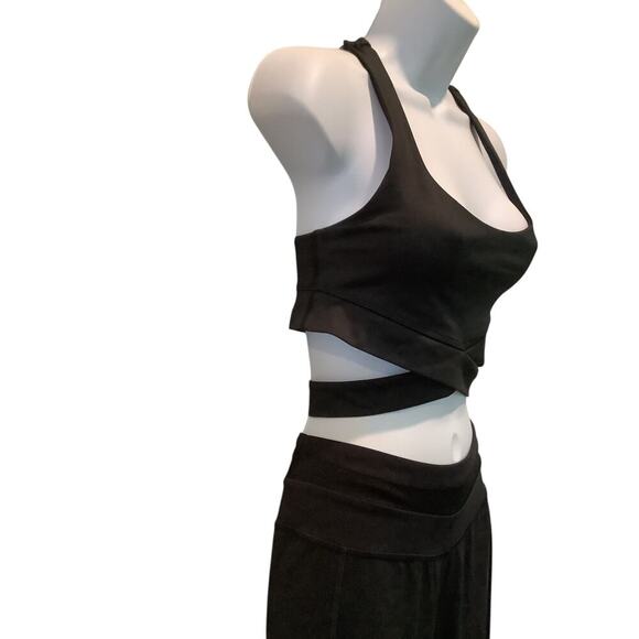 MANDUKA 2 PC BLACK ACTIVEWEAR SET WRAP BAND SPORT BRA S BOTTOM M - Picture 3 of 12